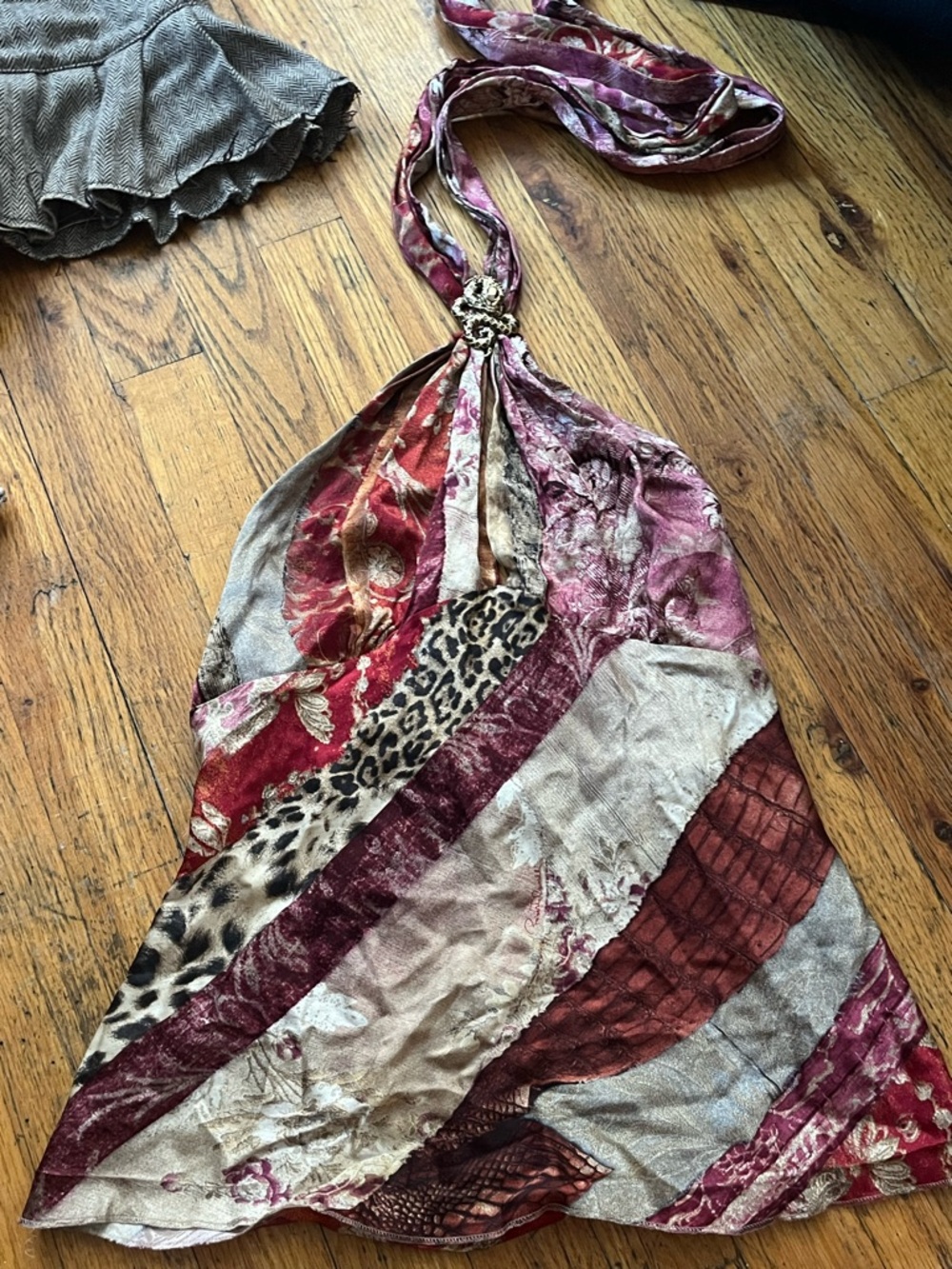 Roberto Cavalli Red, Pink & Cream Patchwork Halter Top